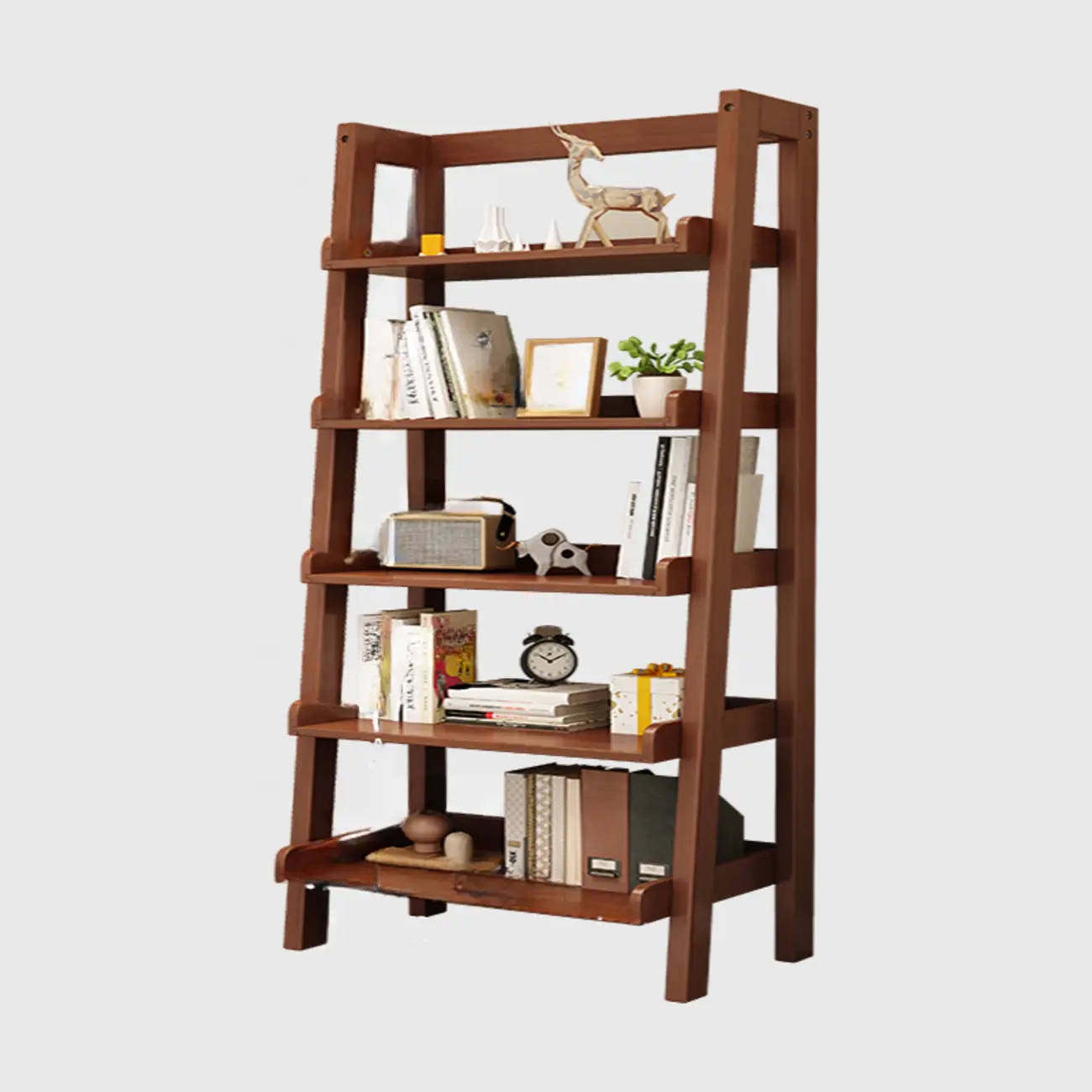 Scandinavian Rectangle Wood 5-Tier Ladder Bookcase Image - 11 | homeyfad