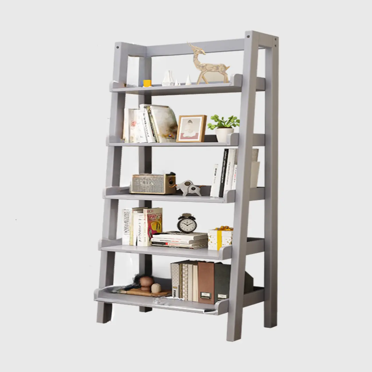 Scandinavian Rectangle Wood 5-Tier Ladder Bookcase Image - 14 | homeyfad