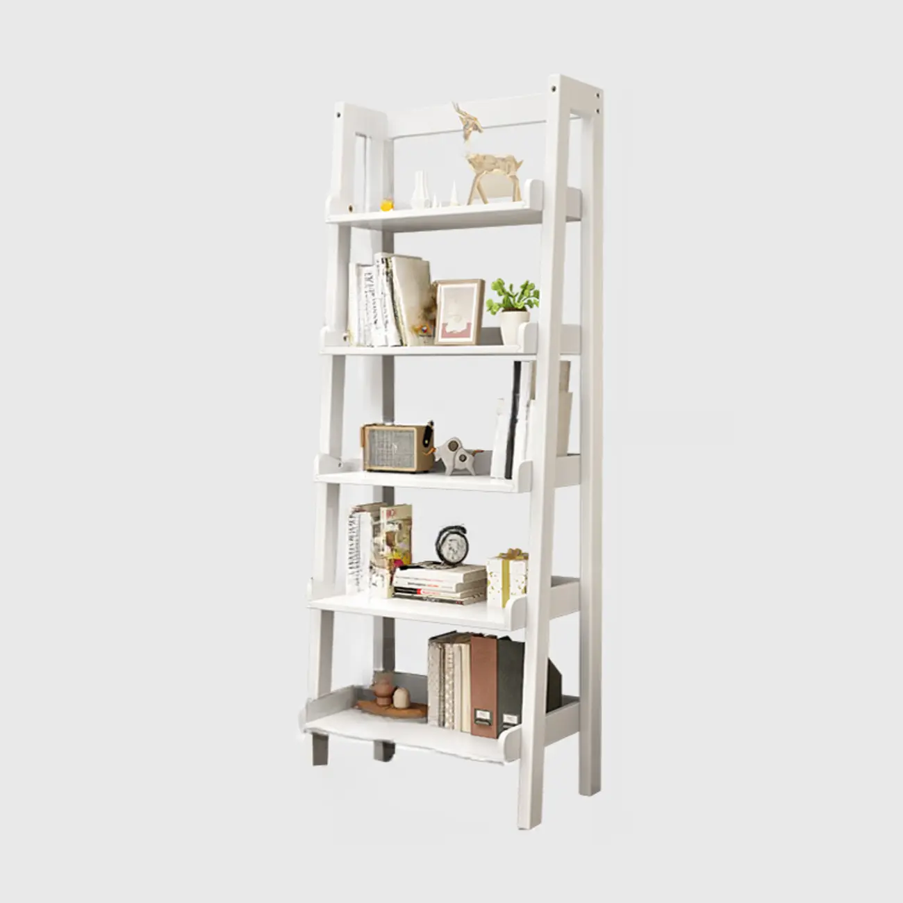 Scandinavian Rectangle Wood 5-Tier Ladder Bookcase Image - 16 | homeyfad