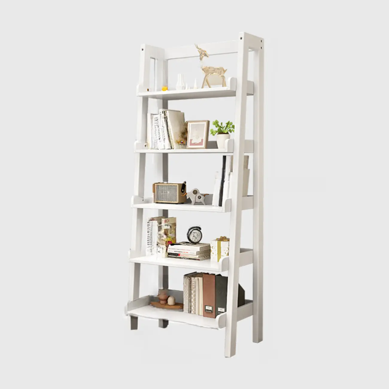 Scandinavian Rectangle Wood 5-Tier Ladder Bookcase Image - 18 | homeyfad