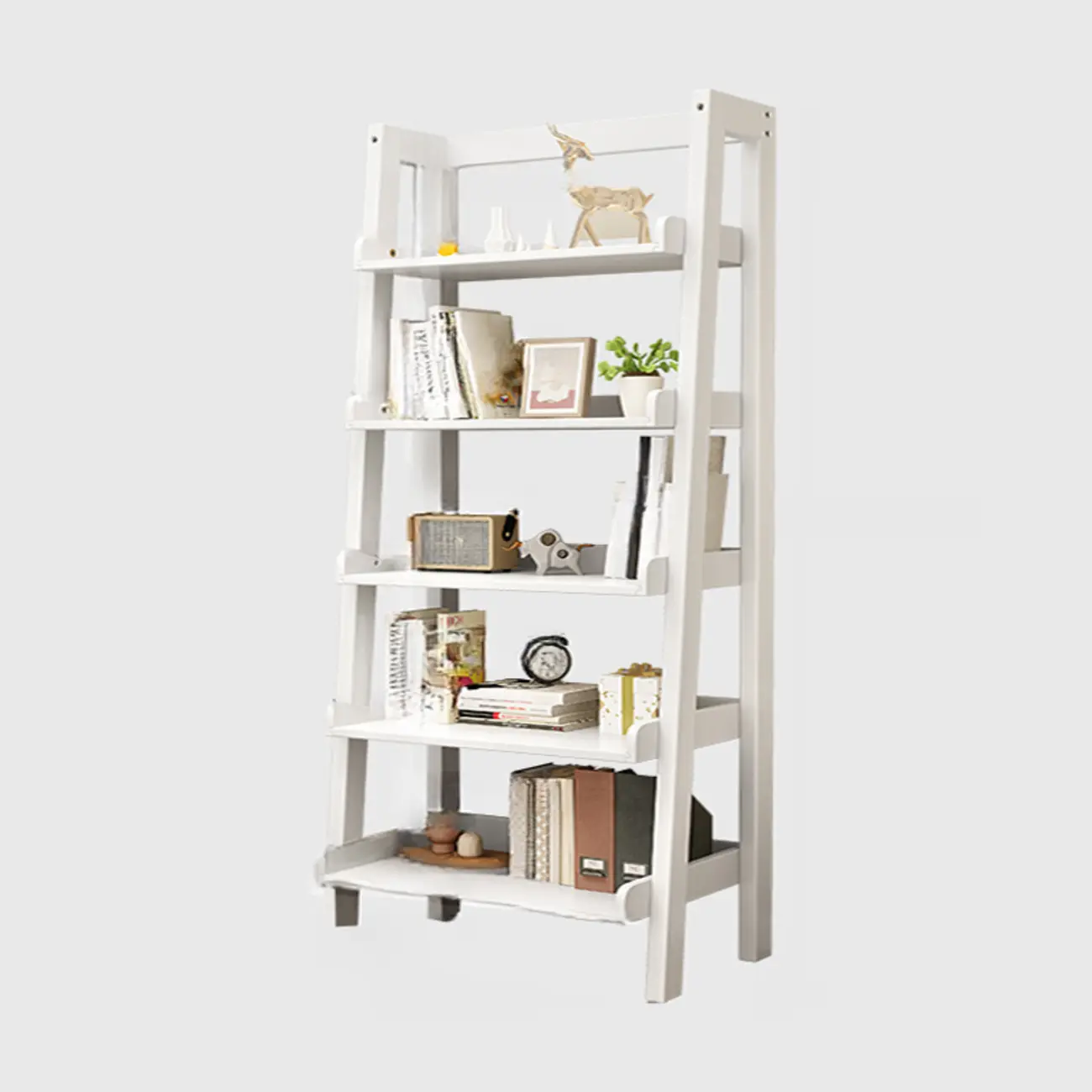 Scandinavian Rectangle Wood 5-Tier Ladder Bookcase Image - 19 | homeyfad