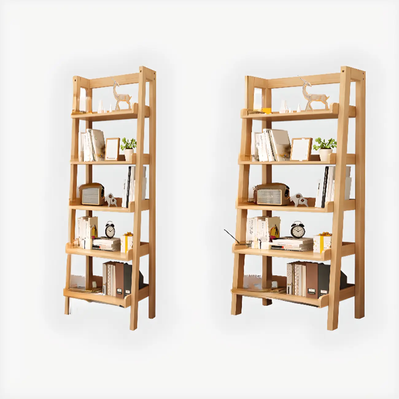 Scandinavian Rectangle Wood 5-Tier Ladder Bookcase Image - 21 | homeyfad