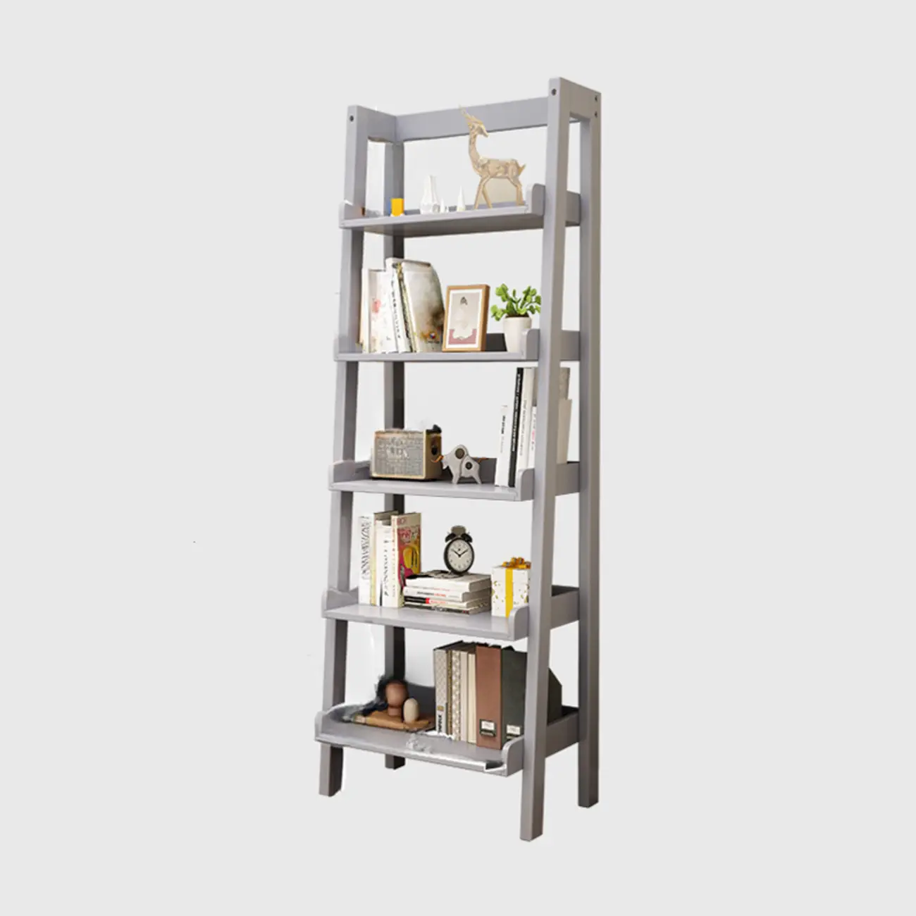 Scandinavian Rectangle Wood 5-Tier Ladder Bookcase Image - 22 | homeyfad
