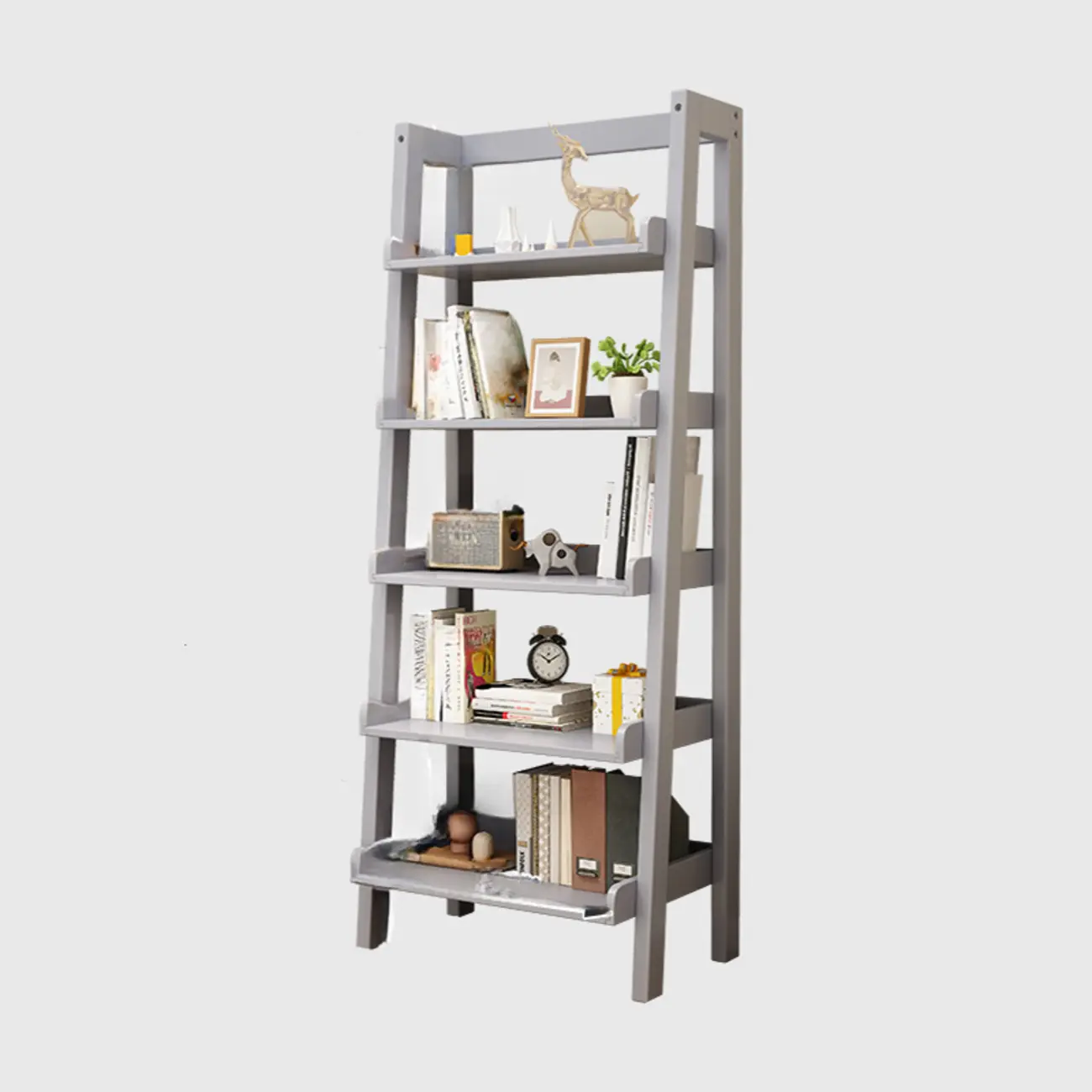 Scandinavian Rectangle Wood 5-Tier Ladder Bookcase Image - 23 | homeyfad