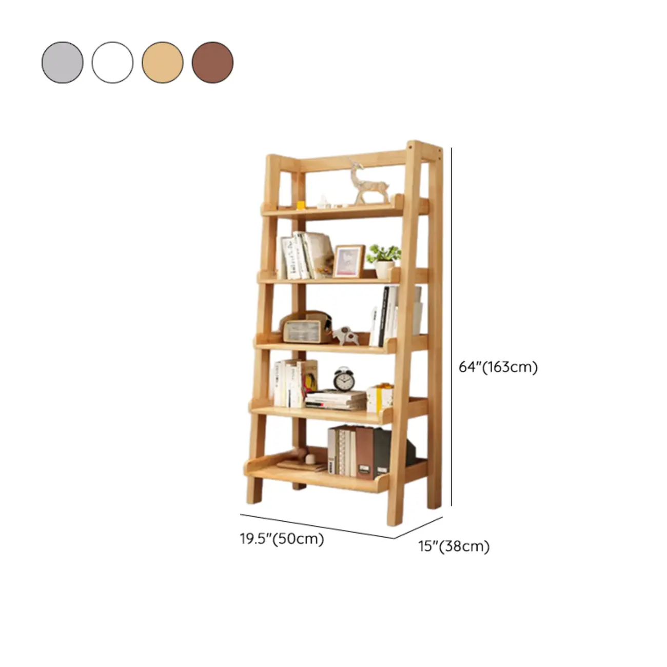 Scandinavian Rectangle Wood 5-Tier Ladder Bookcase #size | homeyfad