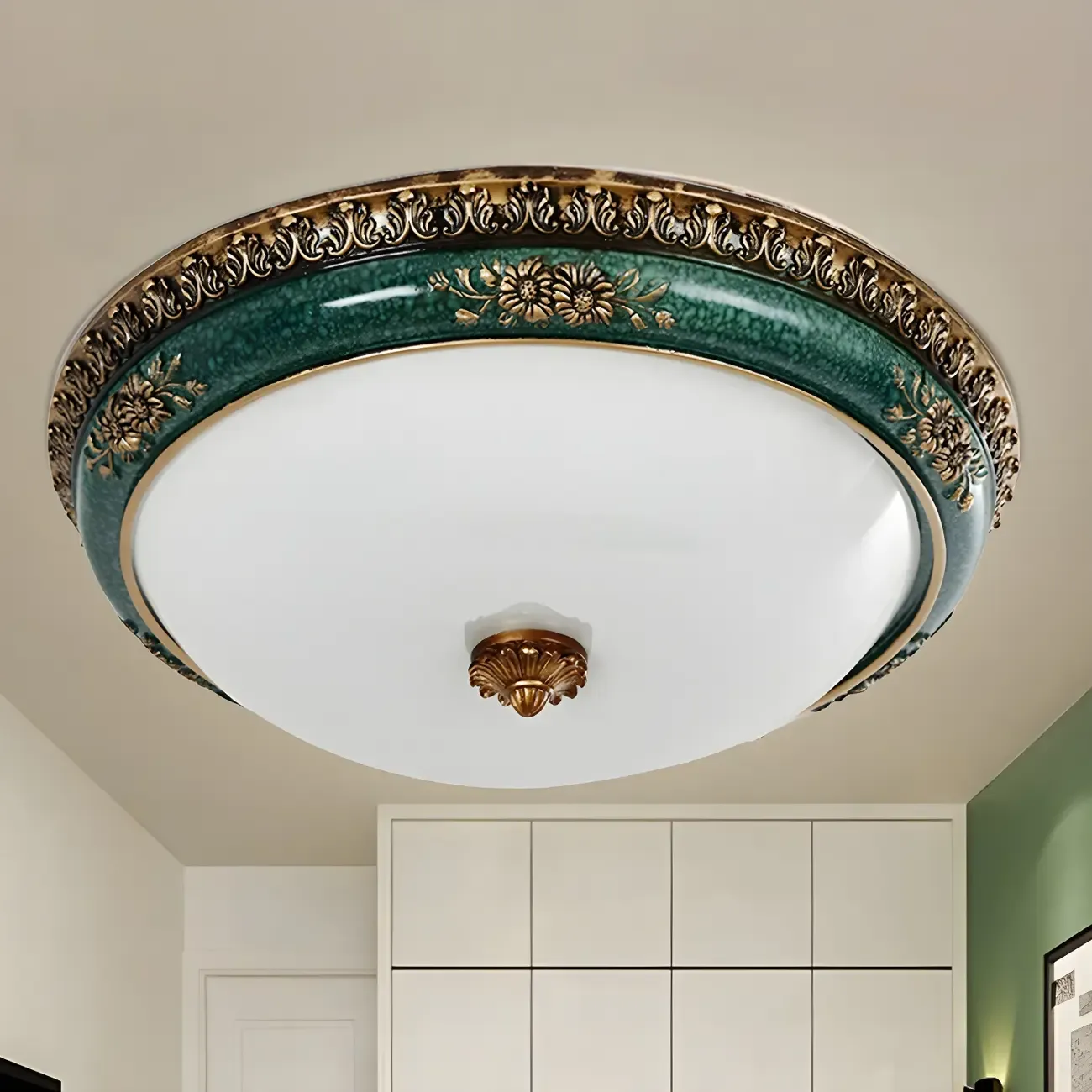 Classic Green Bowl Flush Mount LED Ceiling Light Image - 1
