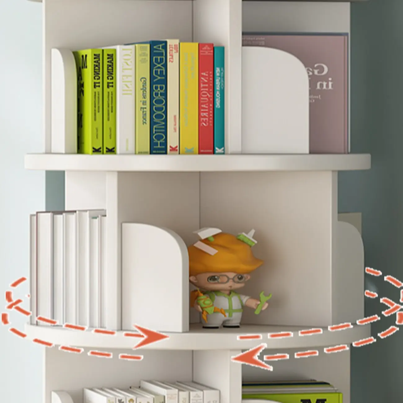White Modern Rotatable Round Wood Vertical Bookcase Image - 2 | homeyfad
