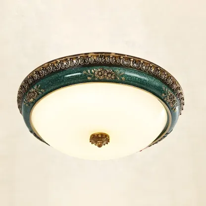 Classic Green Bowl Flush Mount LED Ceiling Light Image - 2