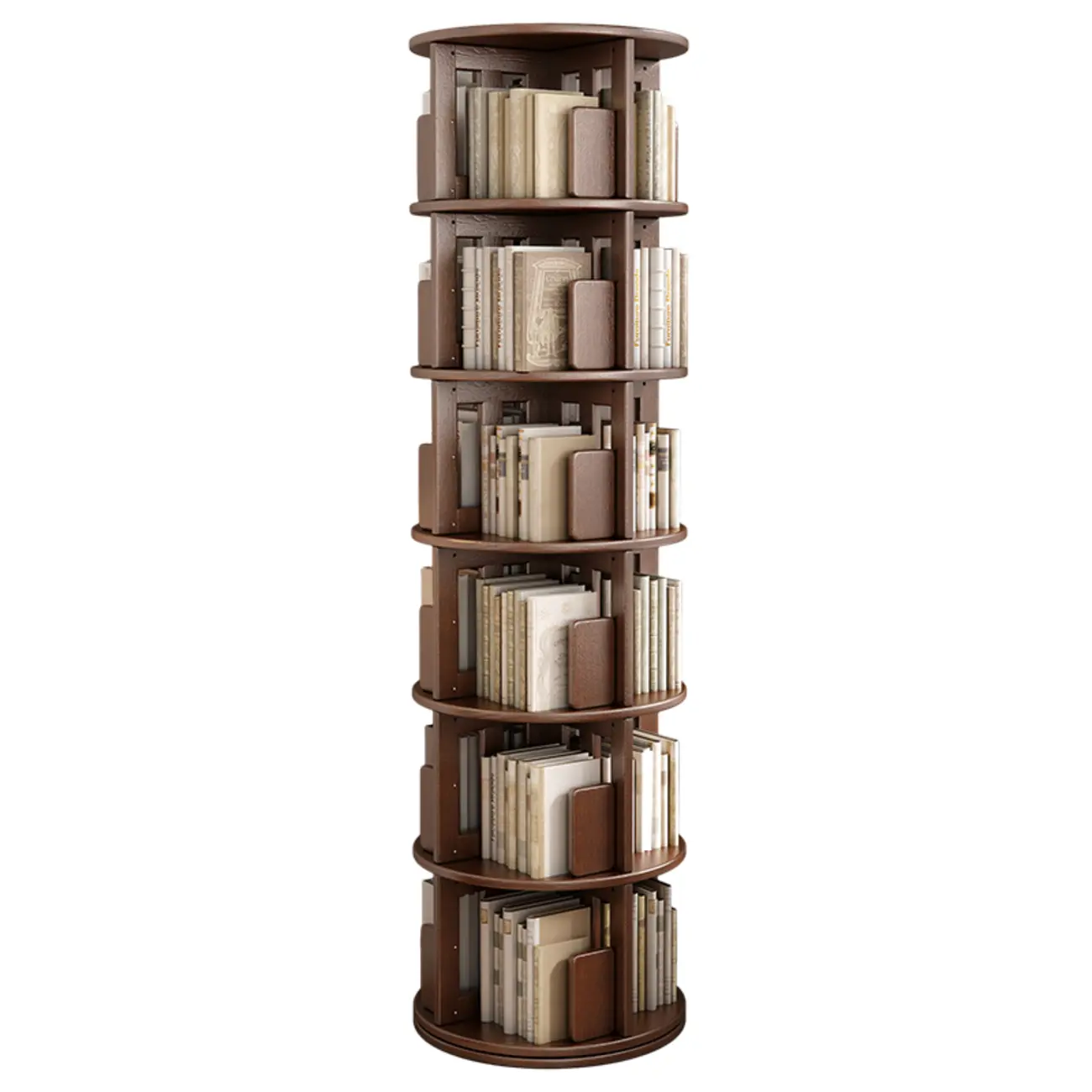 Medium Rotatable Nut-brown Wooden Vertical Bookcase Image - 21 | homeyfad