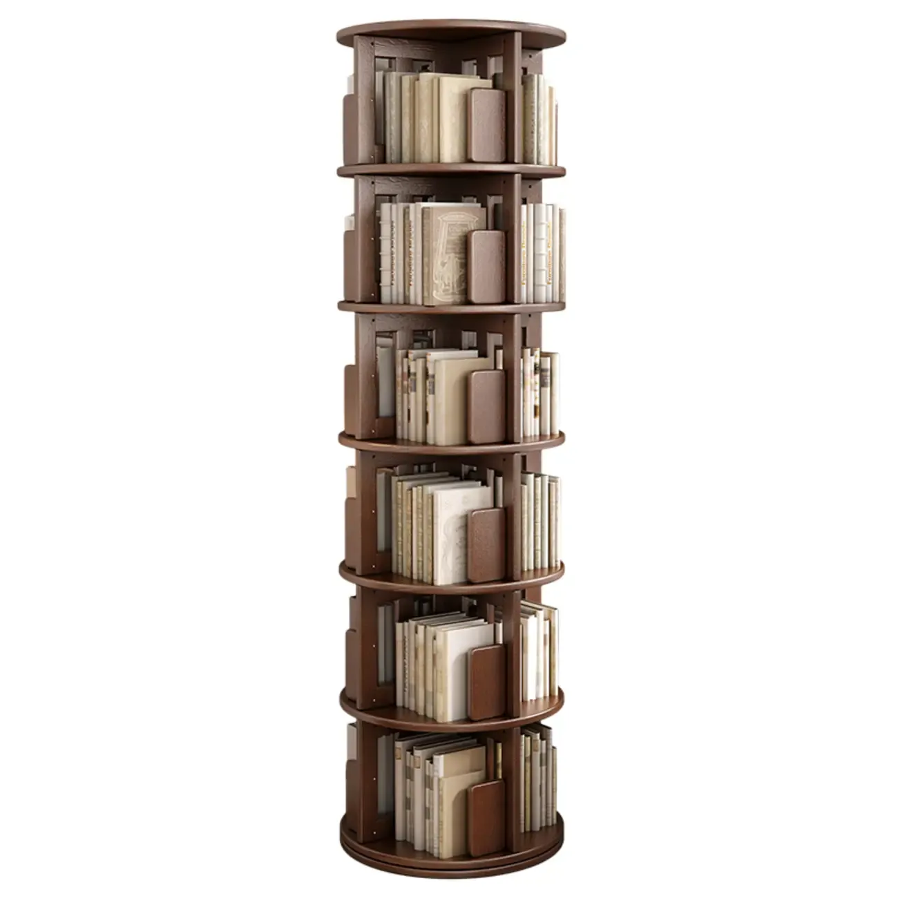 Medium Rotatable Nut-brown Wooden Vertical Bookcase Image - 21