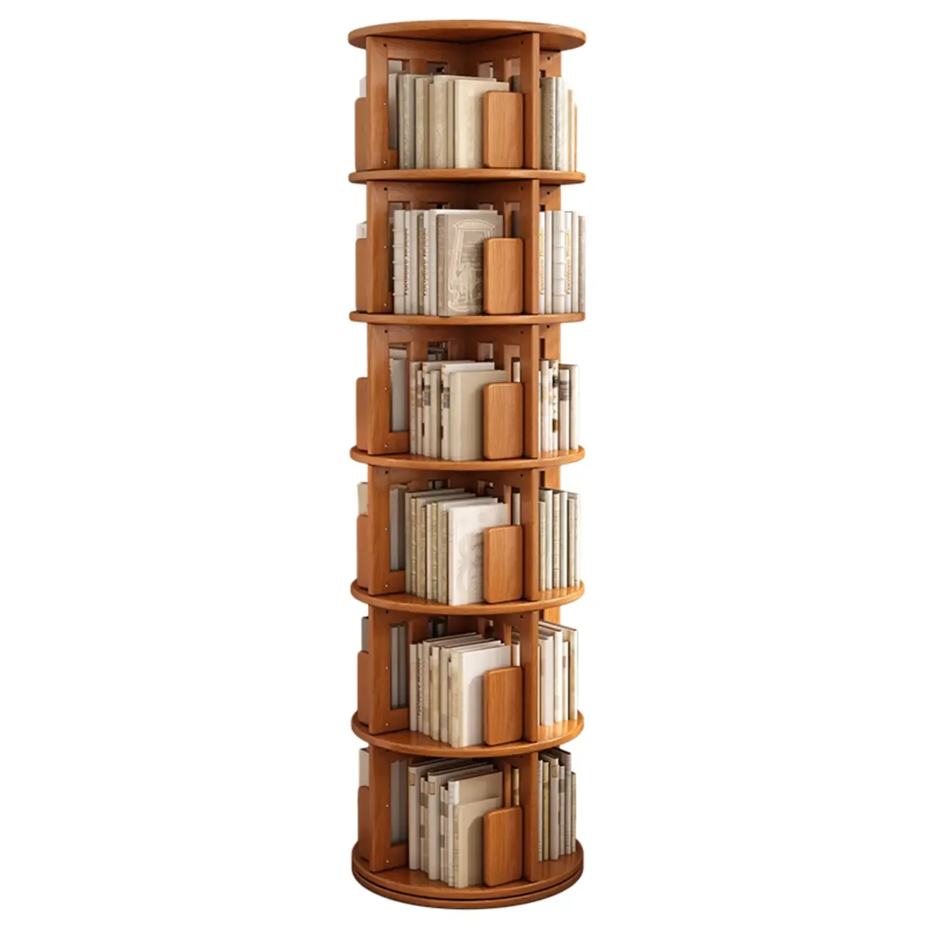 Medium Rotatable Nut-brown Wooden Vertical Bookcase Image - 22