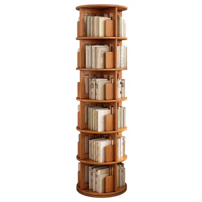 Medium Rotatable Nut-brown Wooden Vertical Bookcase Image - 22