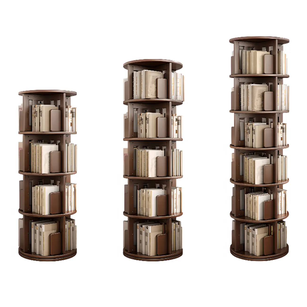 Medium Rotatable Nut-brown Wooden Vertical Bookcase Image - 10 | homeyfad