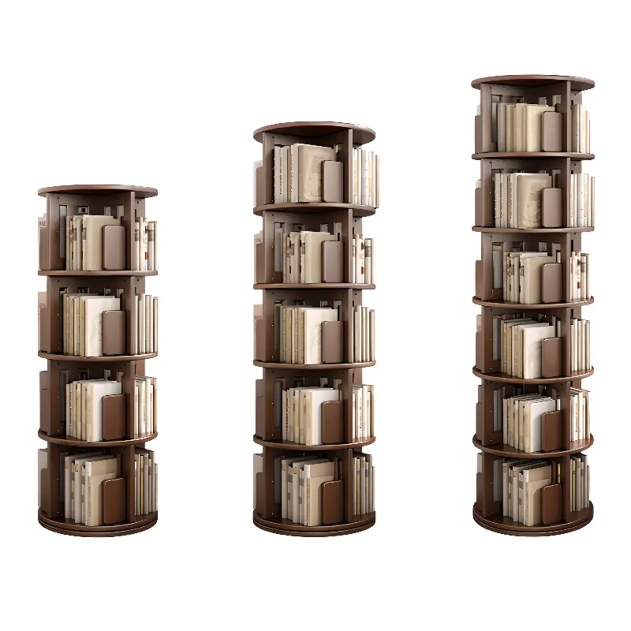 Medium Rotatable Nut-brown Wooden Vertical Bookcase Image - 10