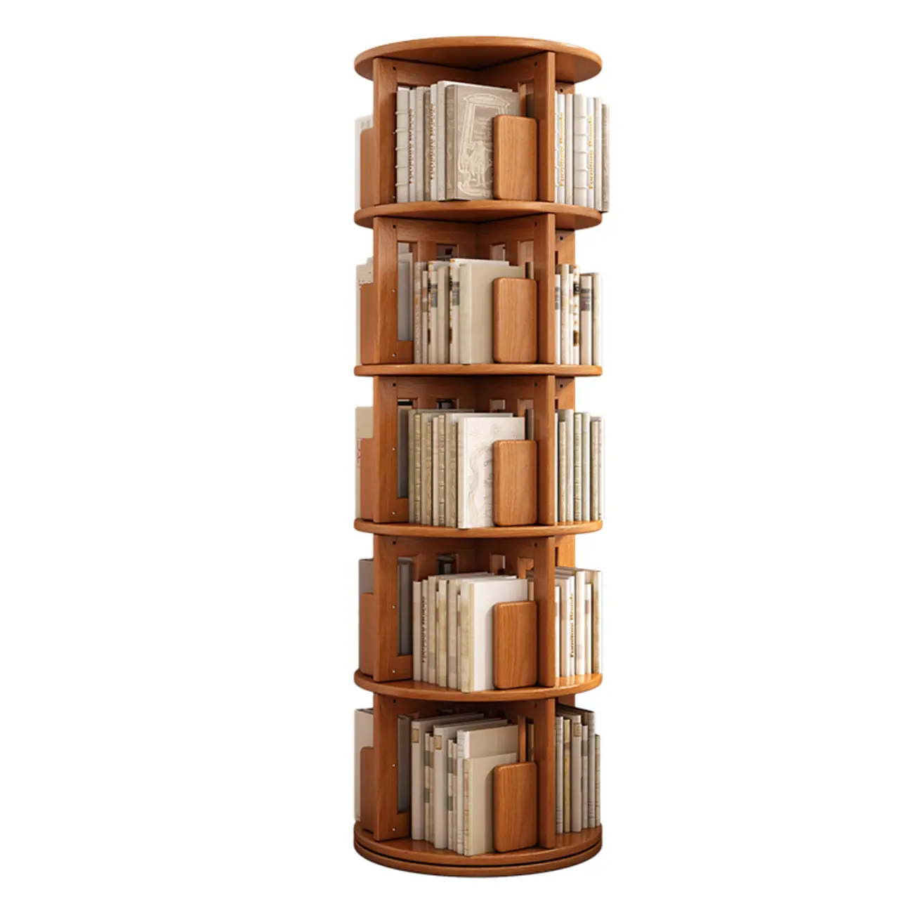 Medium Rotatable Nut-brown Wooden Vertical Bookcase Image - 19 | homeyfad