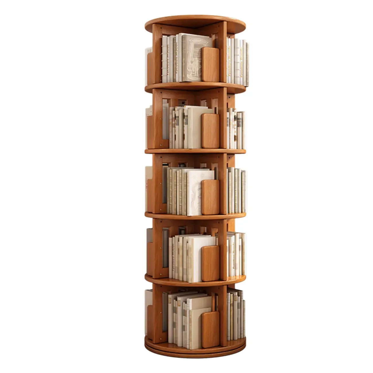 Medium Rotatable Nut-brown Wooden Vertical Bookcase Image - 19