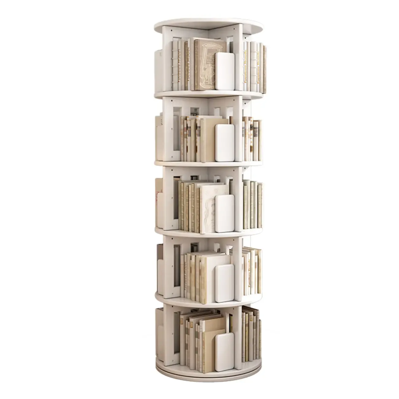 Medium Rotatable Nut-brown Wooden Vertical Bookcase Image - 17