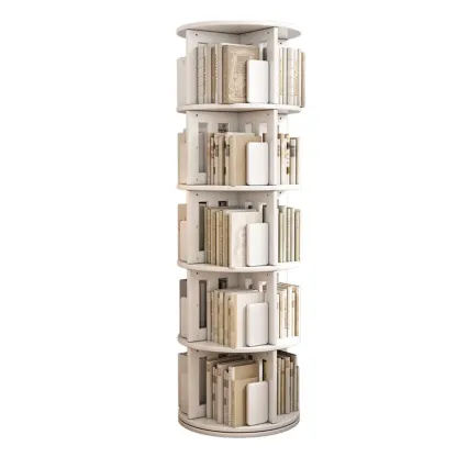 Medium Rotatable Nut-brown Wooden Vertical Bookcase Image - 17