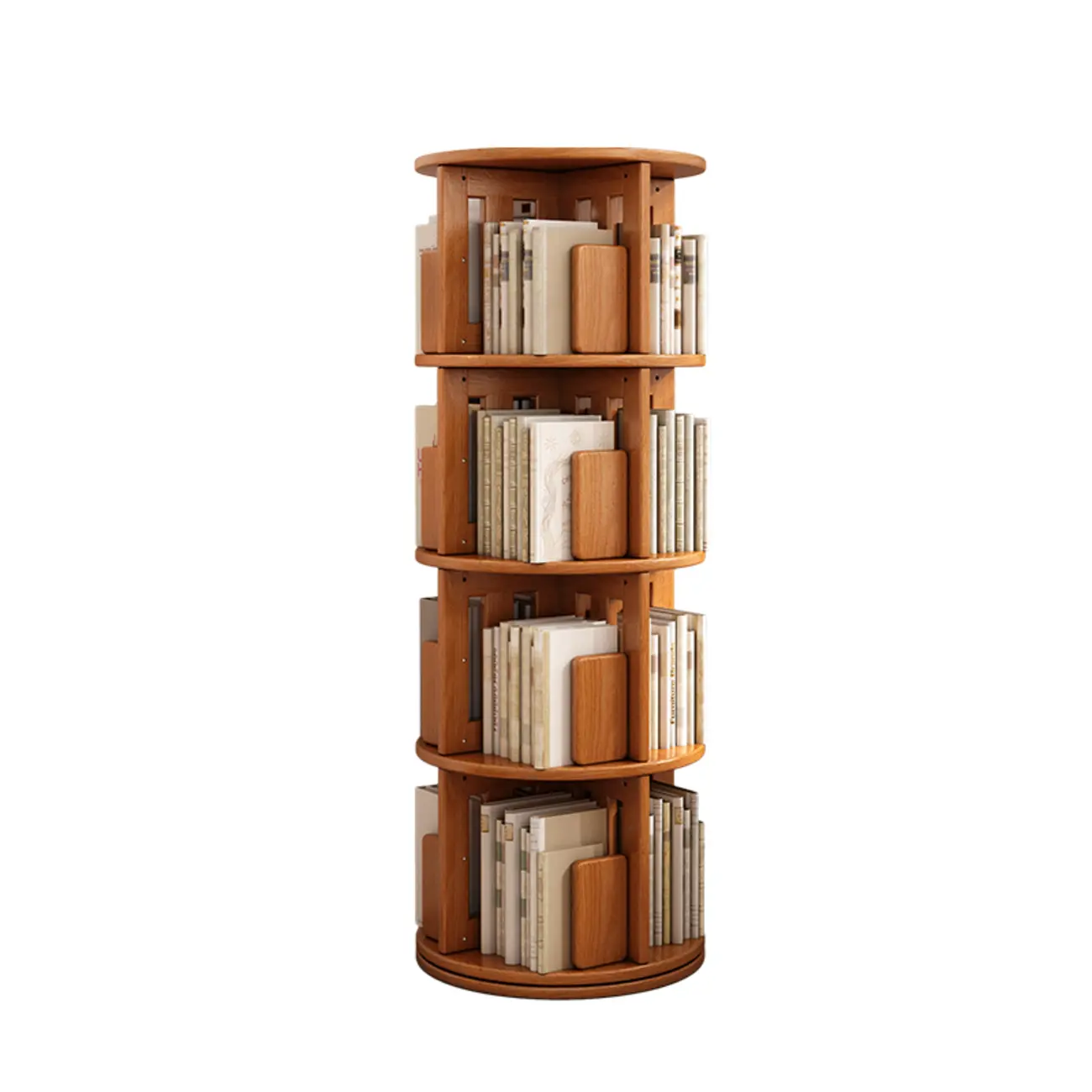 Medium Rotatable Nut-brown Wooden Vertical Bookcase Image - 13 | homeyfad