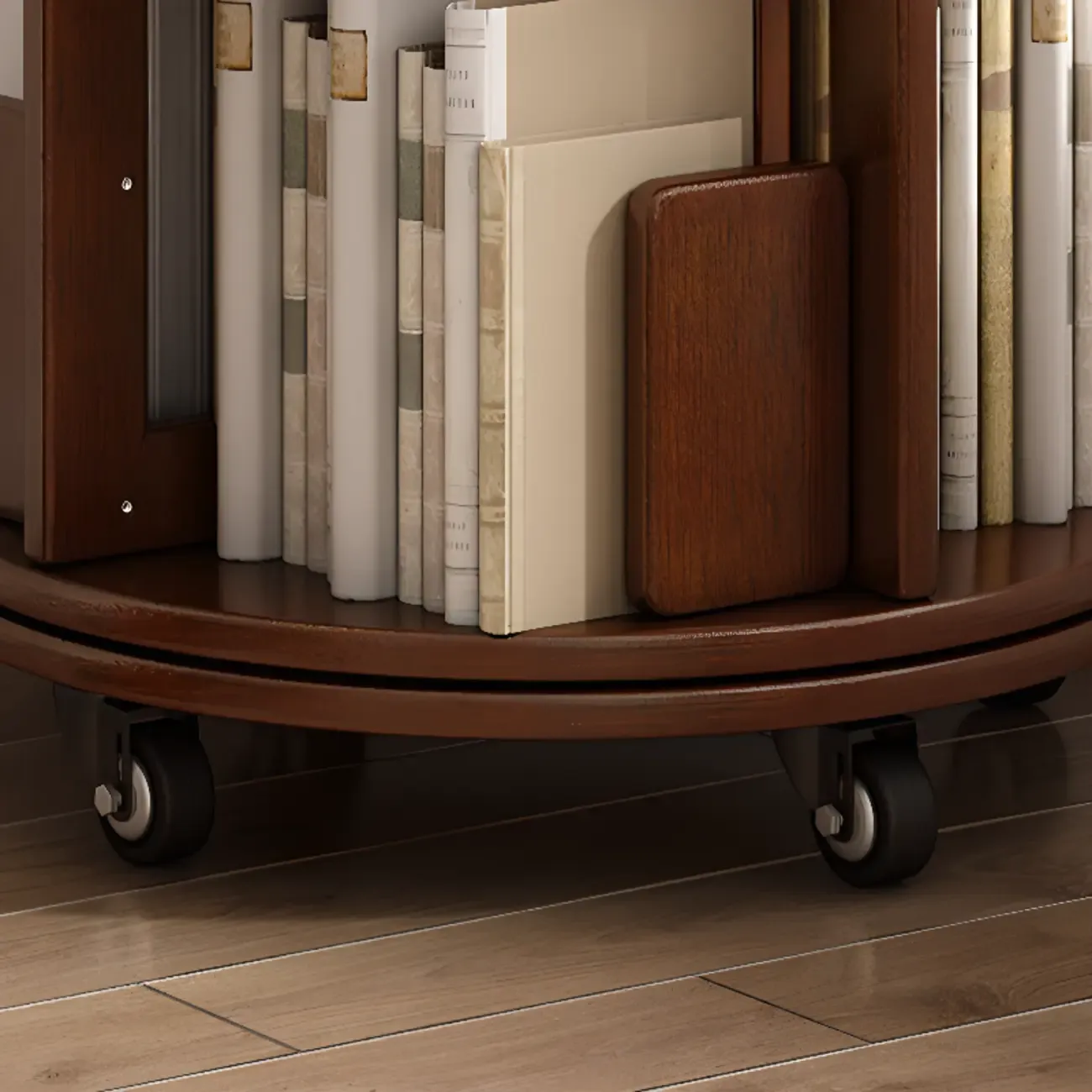 Medium Rotatable Nut-brown Wooden Vertical Bookcase Image - 7