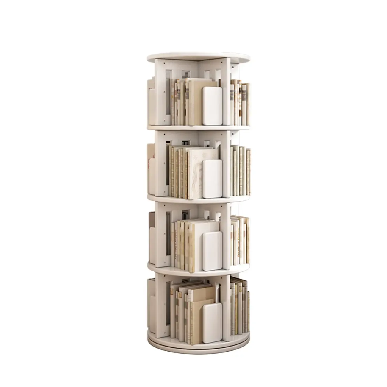 Medium Rotatable Nut-brown Wooden Vertical Bookcase Image - 11