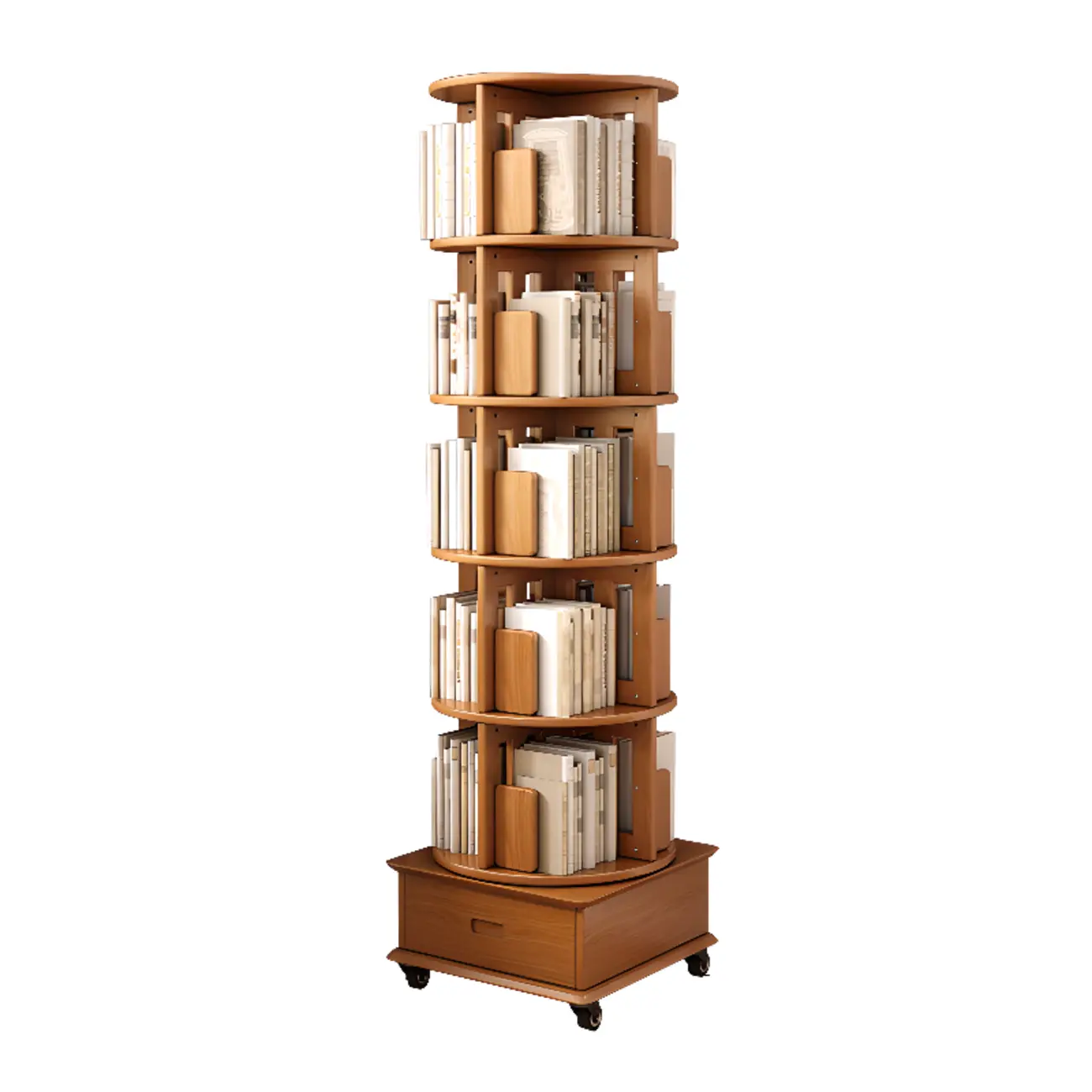 Medium Rotatable Nut-brown Wooden Vertical Bookcase Image - 23 | homeyfad
