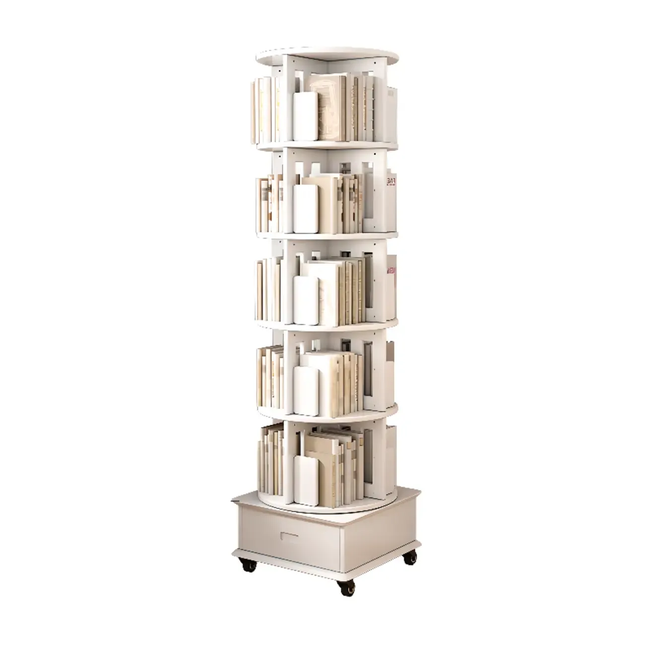 Medium Rotatable Nut-brown Wooden Vertical Bookcase Image - 25