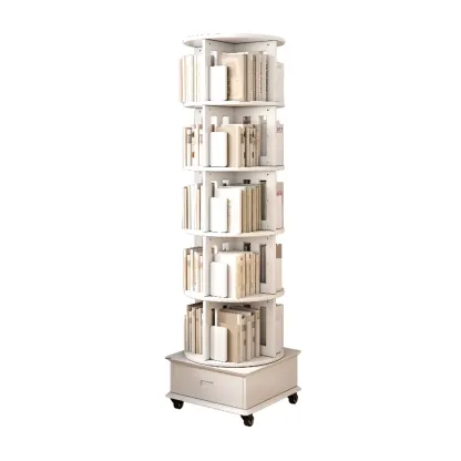 Medium Rotatable Nut-brown Wooden Vertical Bookcase Image - 25
