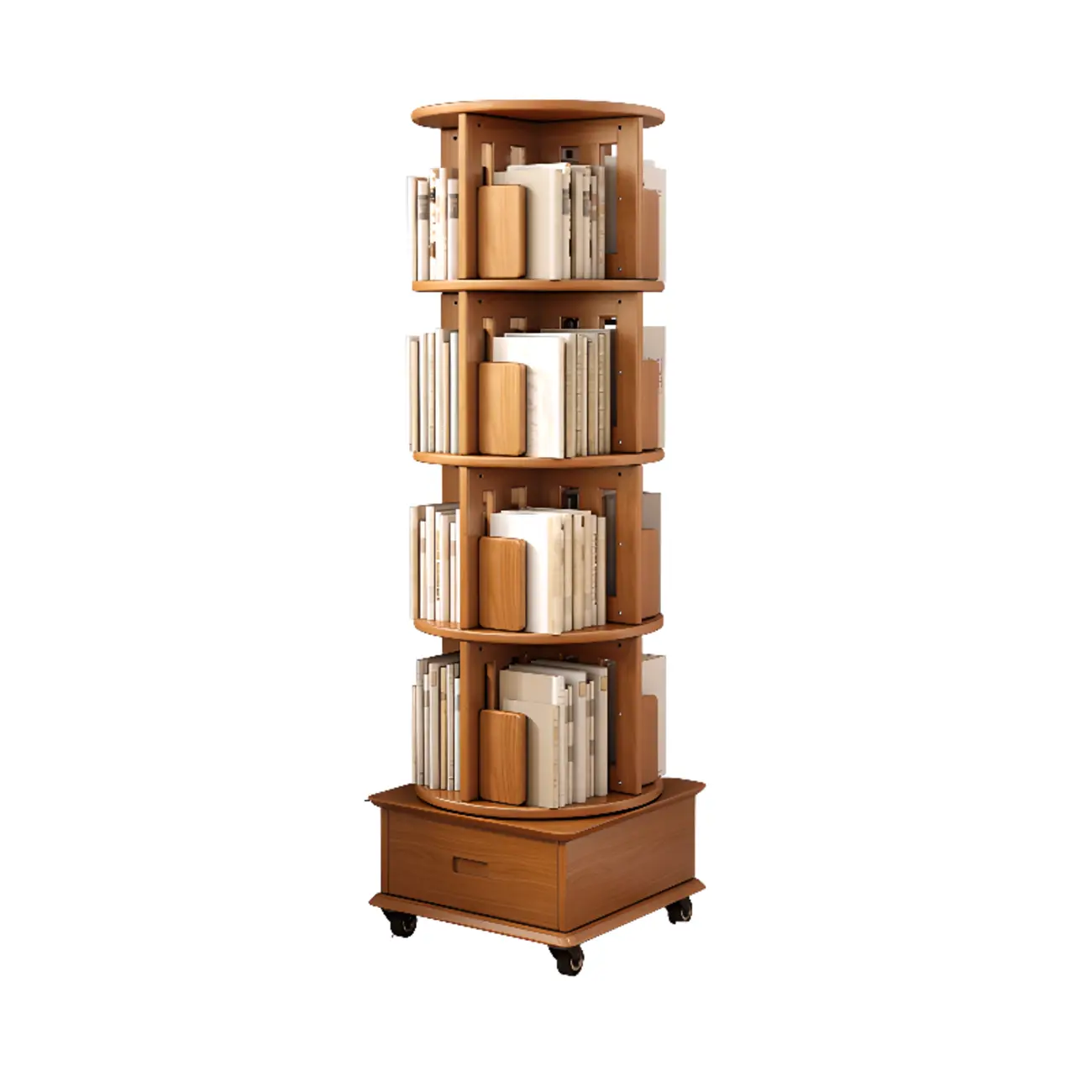 Medium Rotatable Nut-brown Wooden Vertical Bookcase Image - 26 | homeyfad