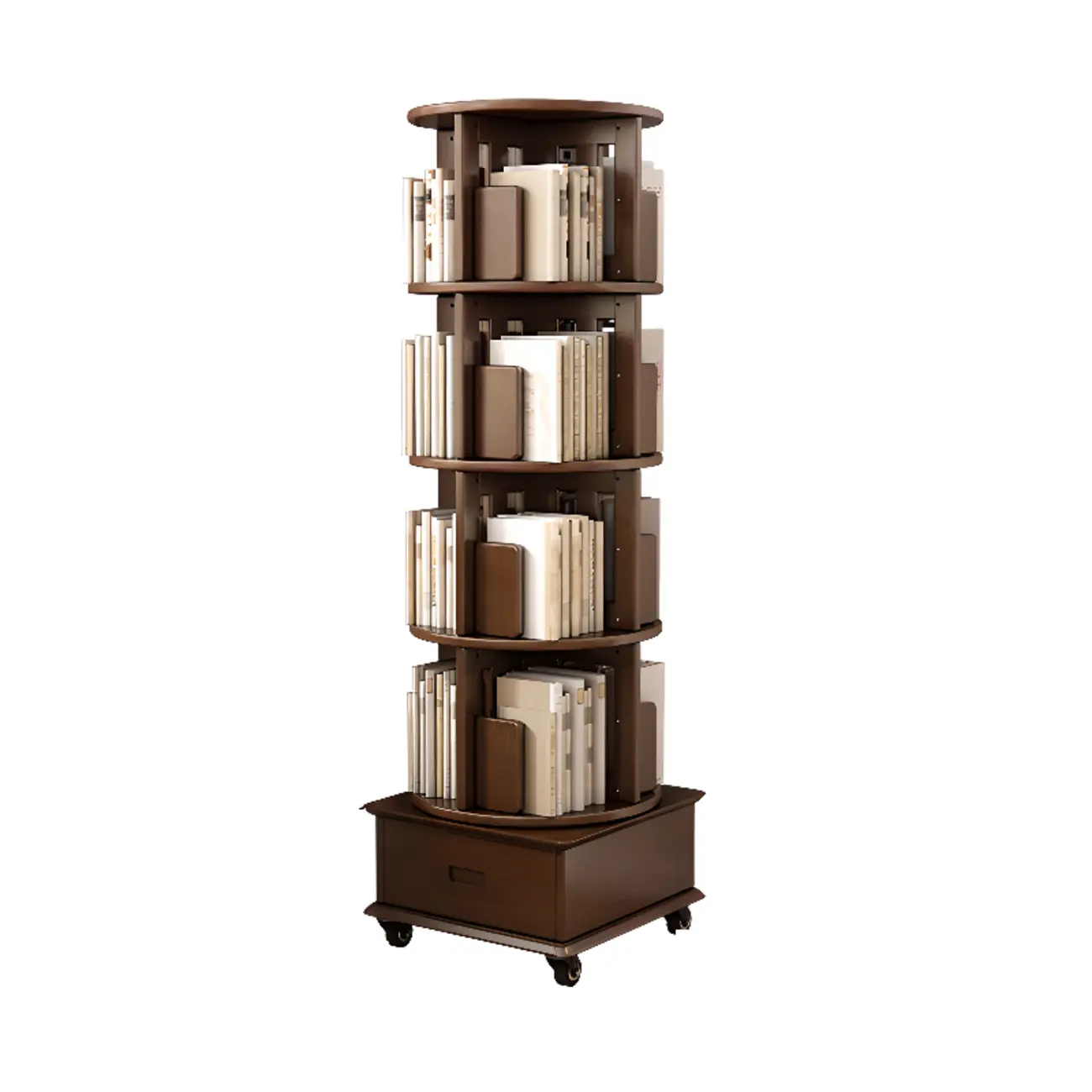 Medium Rotatable Nut-brown Wooden Vertical Bookcase Image - 27 | homeyfad
