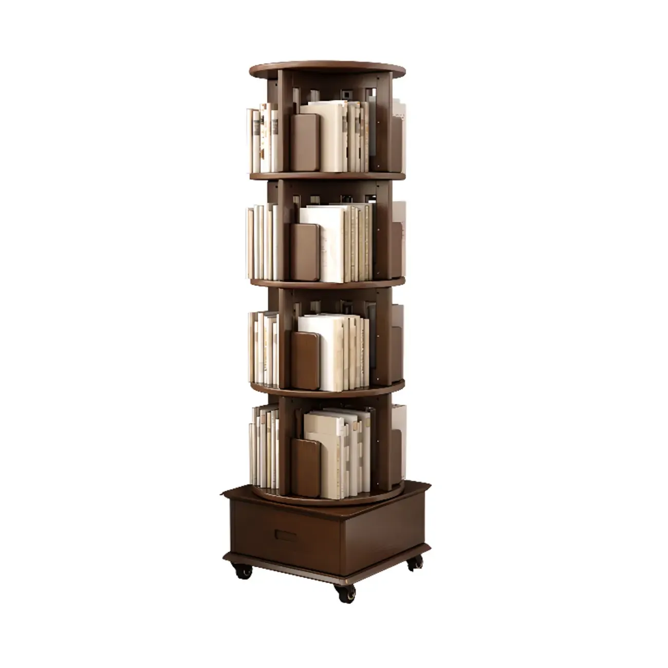 Medium Rotatable Nut-brown Wooden Vertical Bookcase Image - 27