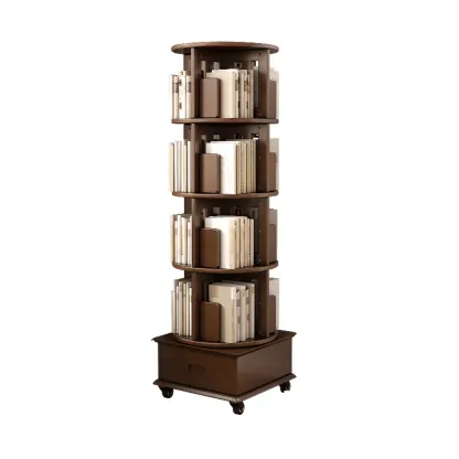 Medium Rotatable Nut-brown Wooden Vertical Bookcase Image - 27