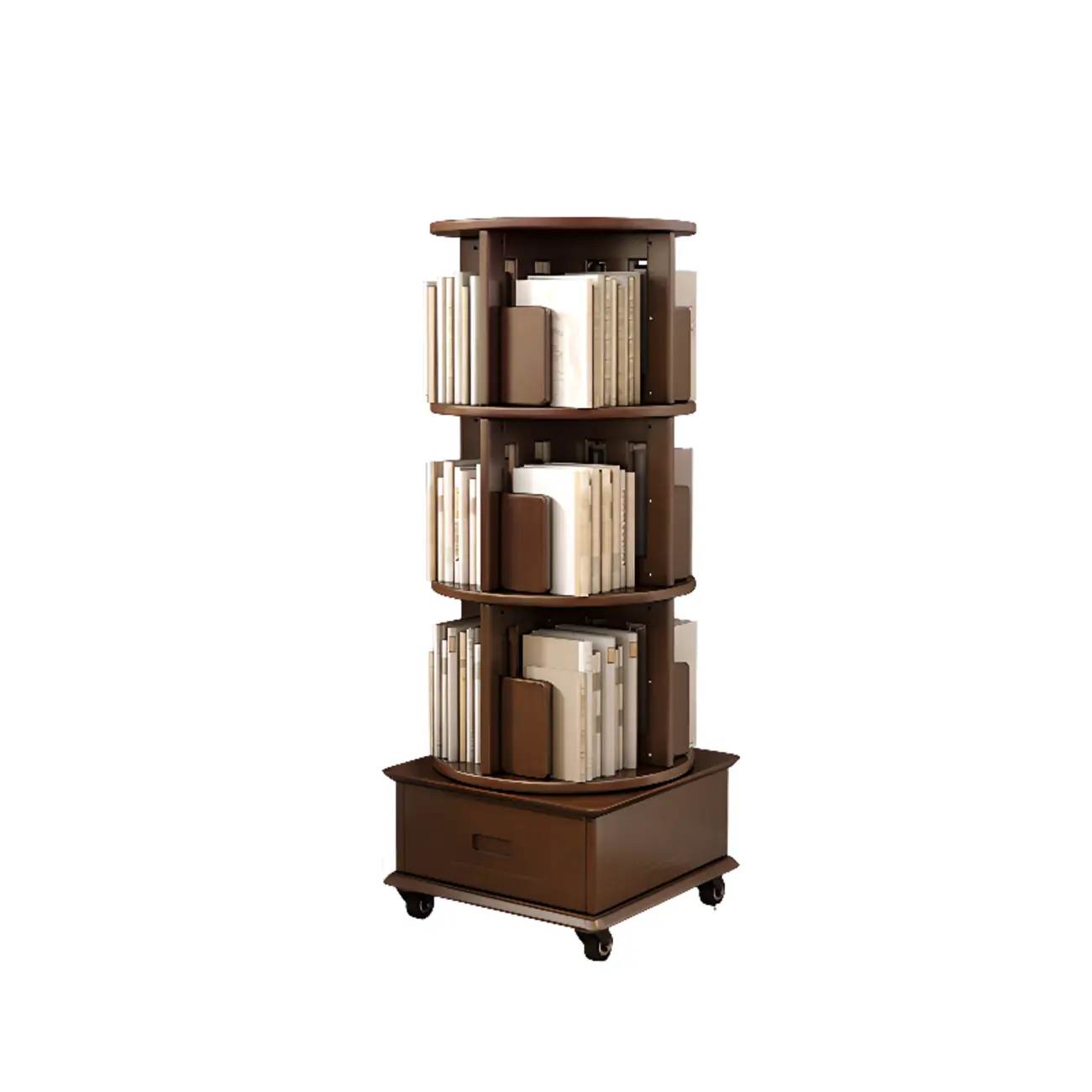 Medium Rotatable Nut-brown Wooden Vertical Bookcase Image - 15 | homeyfad