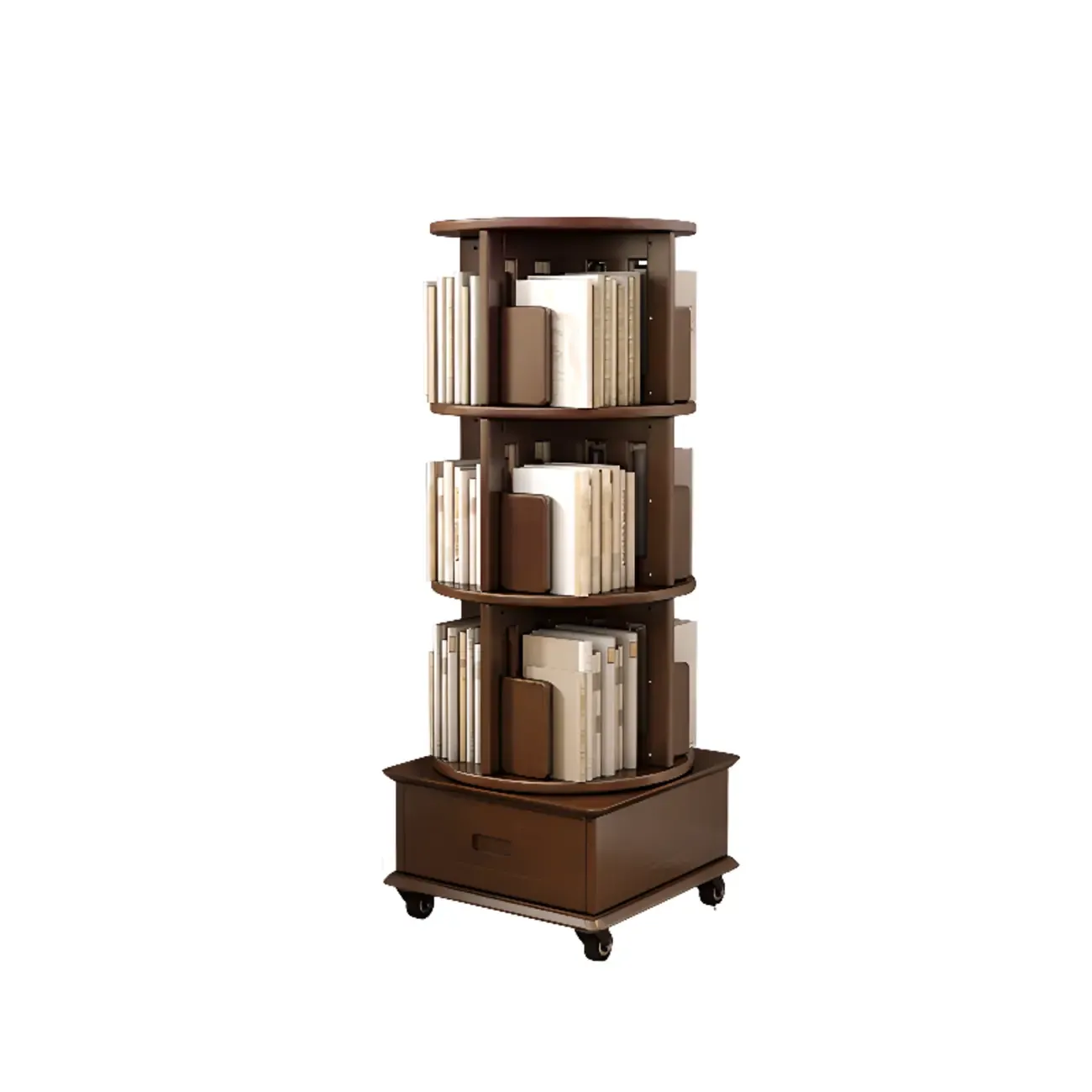 Medium Rotatable Nut-brown Wooden Vertical Bookcase Image - 15