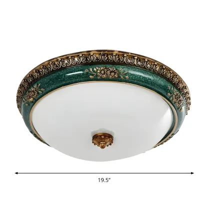 Classic Green Bowl Flush Mount LED Ceiling Light Image - 6
