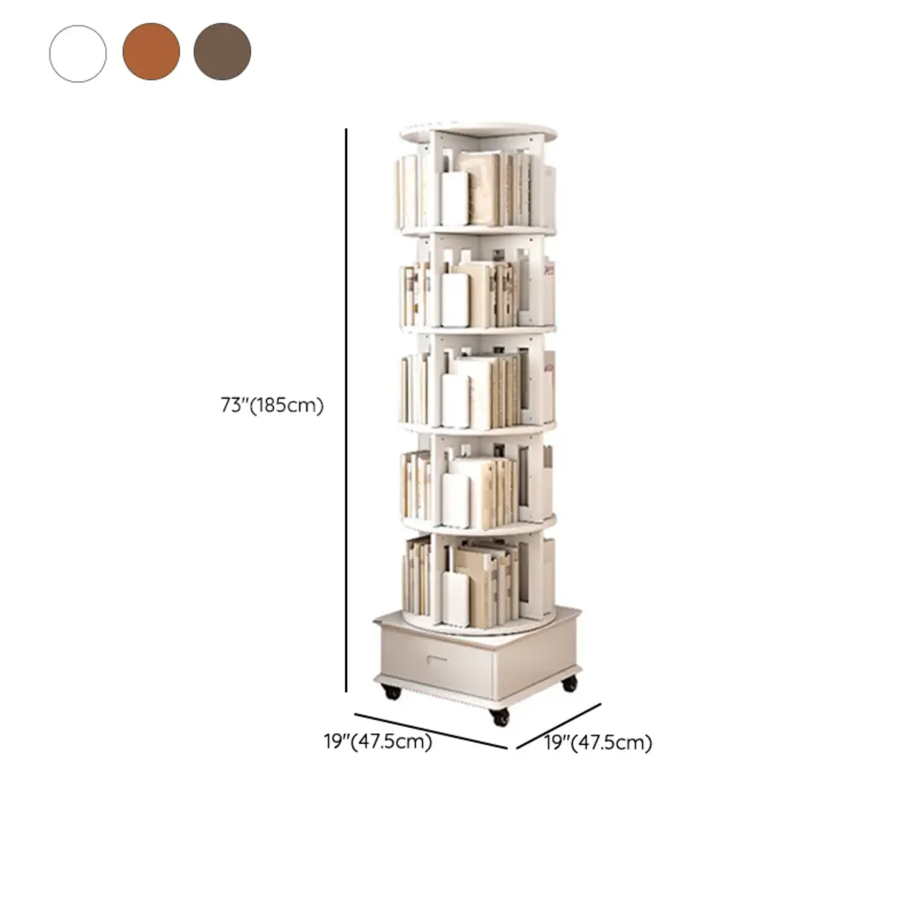 Medium Rotatable Nut-brown Wooden Vertical Bookcase Image - 32