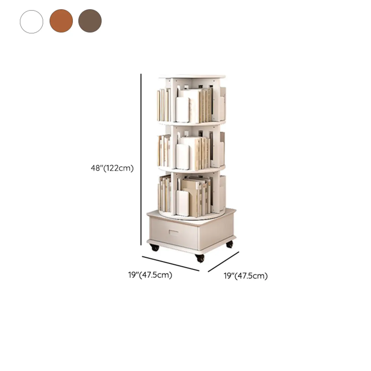 Medium Rotatable Nut-brown Wooden Vertical Bookcase Image - 34 | homeyfad