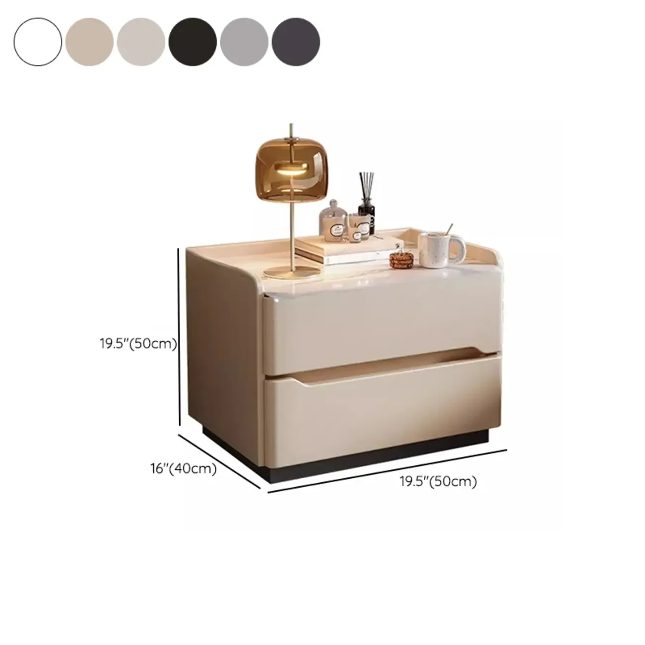 Modern Leather Tray Stone Top 2 Drawers Nightstand Image - 15