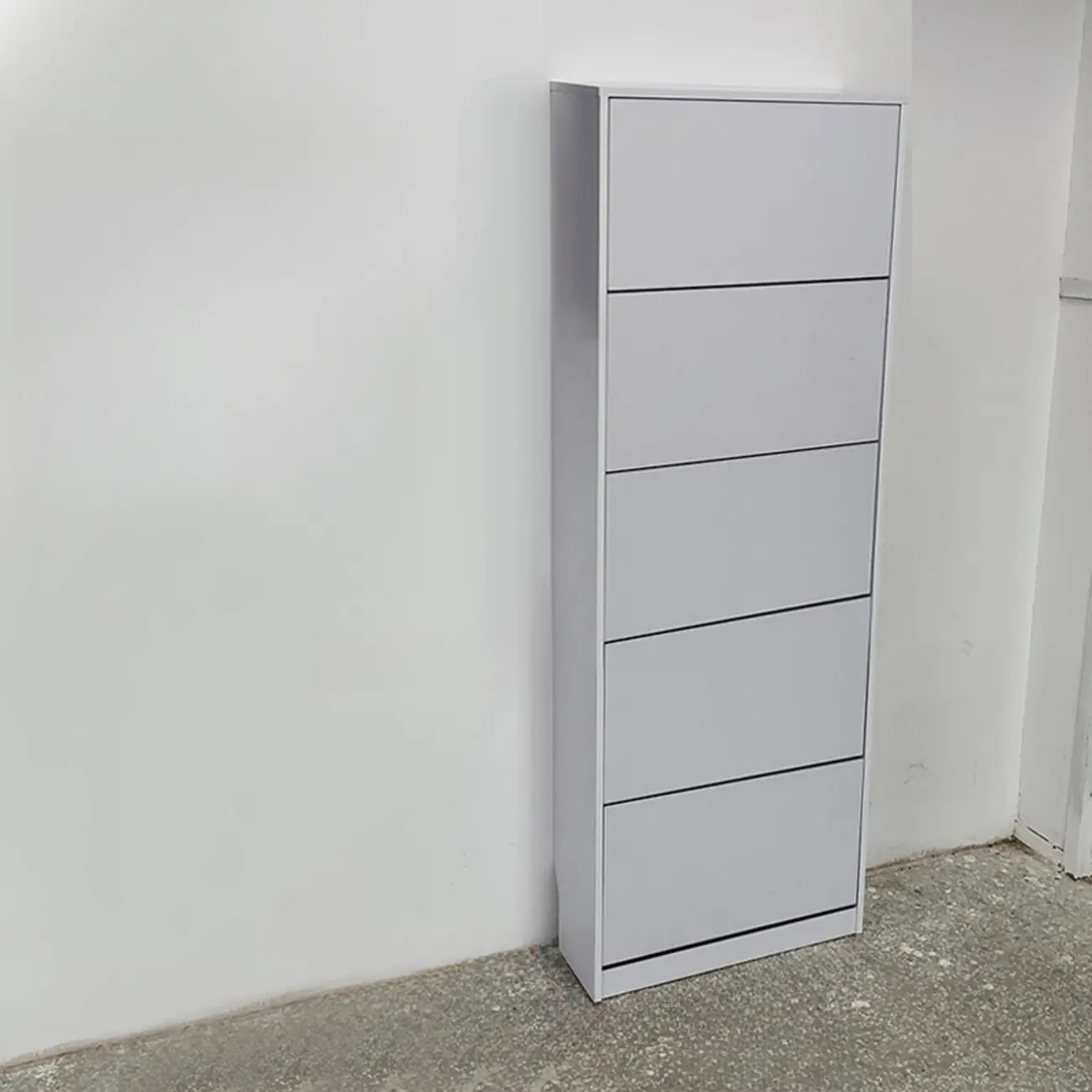 Hallway White Tall Wood Drop-Front Shoe Storage Image - 4 | homeyfad