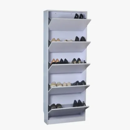 Hallway White Tall Wood Drop-Front Shoe Storage Image - 5