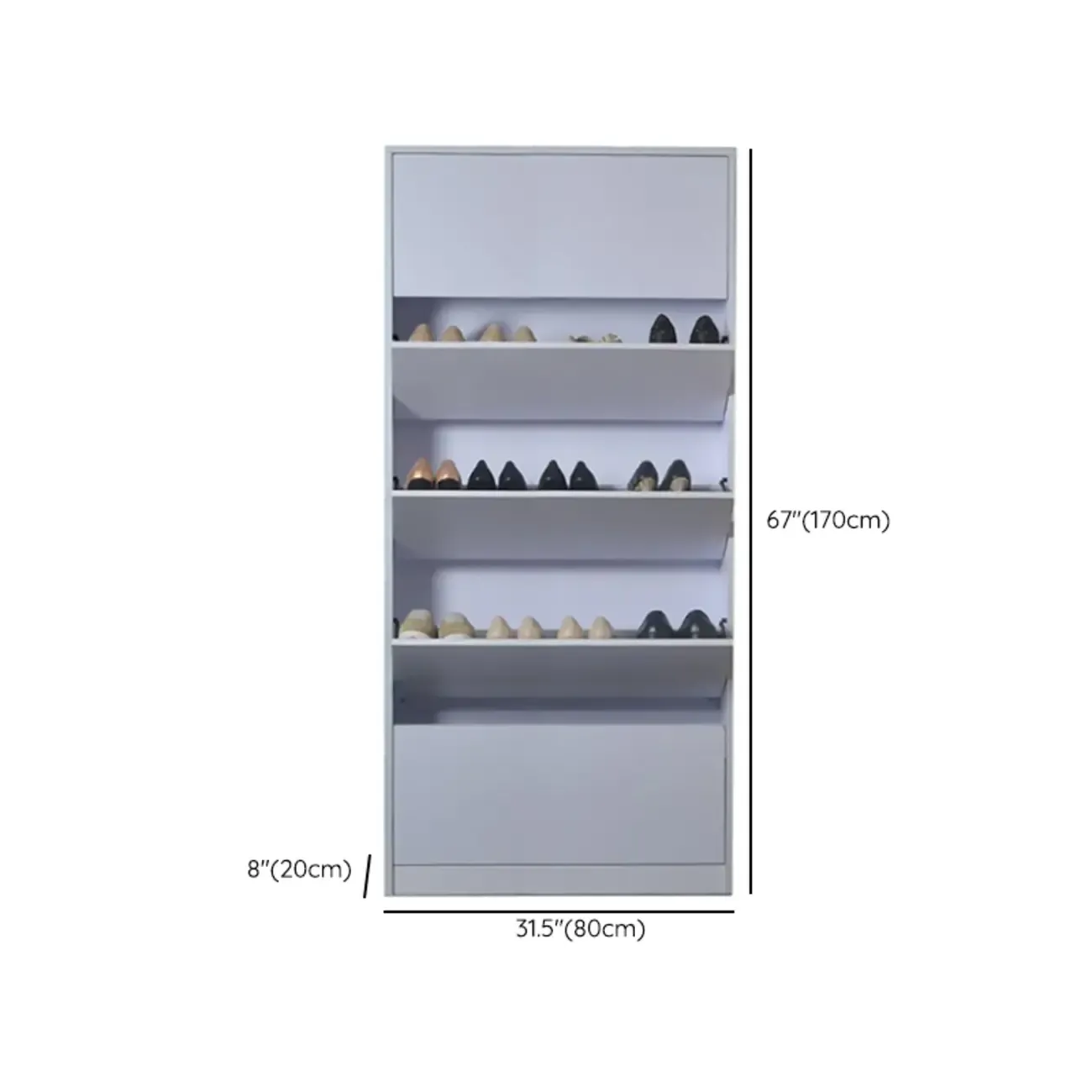 Hallway White Tall Wood Drop-Front Shoe Storage Image - 13