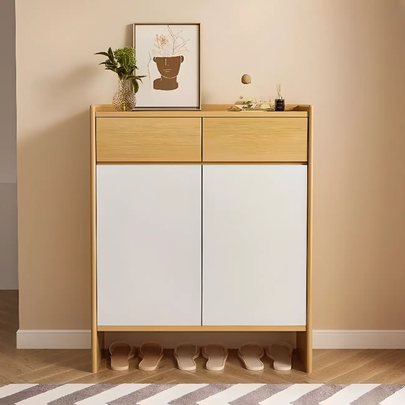 Entryway Solid Wood Shoe Cabinet with Adjustable Shelves Image - 1 | homeyfad