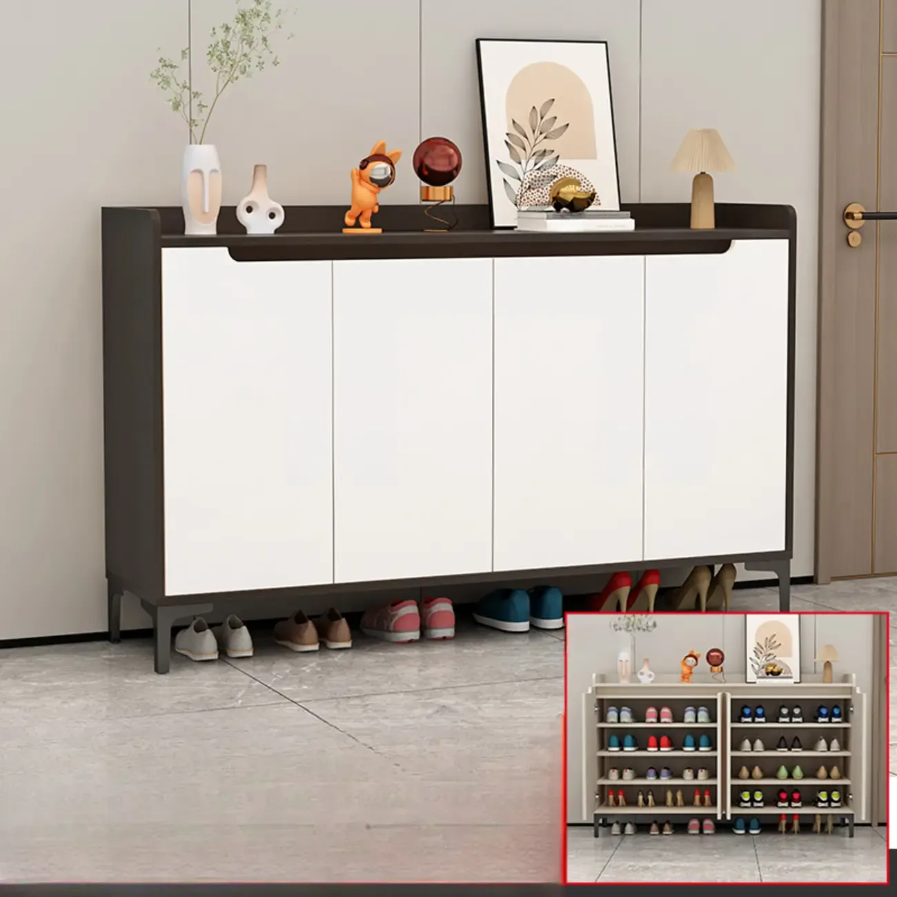 Sleek Milk Cocoa Wood Shoe Cabinet with Display Top Image - 5