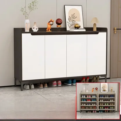 Sleek Milk Cocoa Wood Shoe Cabinet with Display Top Image - 5