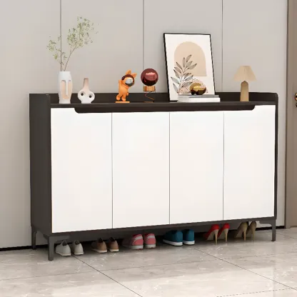 Sleek Milk Cocoa Wood Shoe Cabinet with Display Top Image - 6