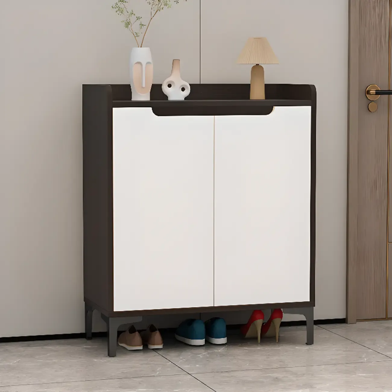 Sleek Milk Cocoa Wood Shoe Cabinet with Display Top Image - 8