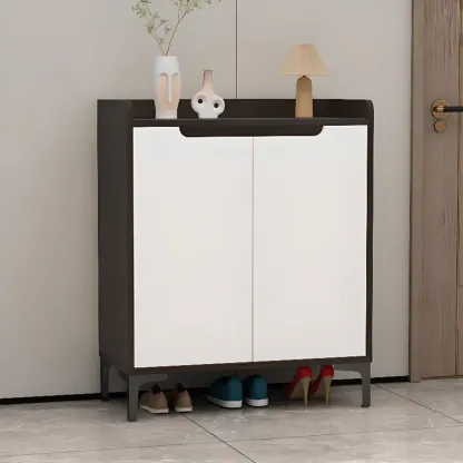 Sleek Milk Cocoa Wood Shoe Cabinet with Display Top Image - 8