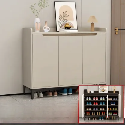 Sleek Milk Cocoa Wood Shoe Cabinet with Display Top Image - 9
