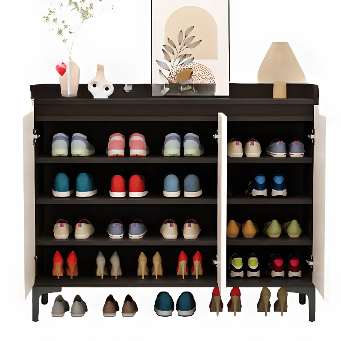 Sleek Milk Cocoa Wood Shoe Cabinet with Display Top Image - 10