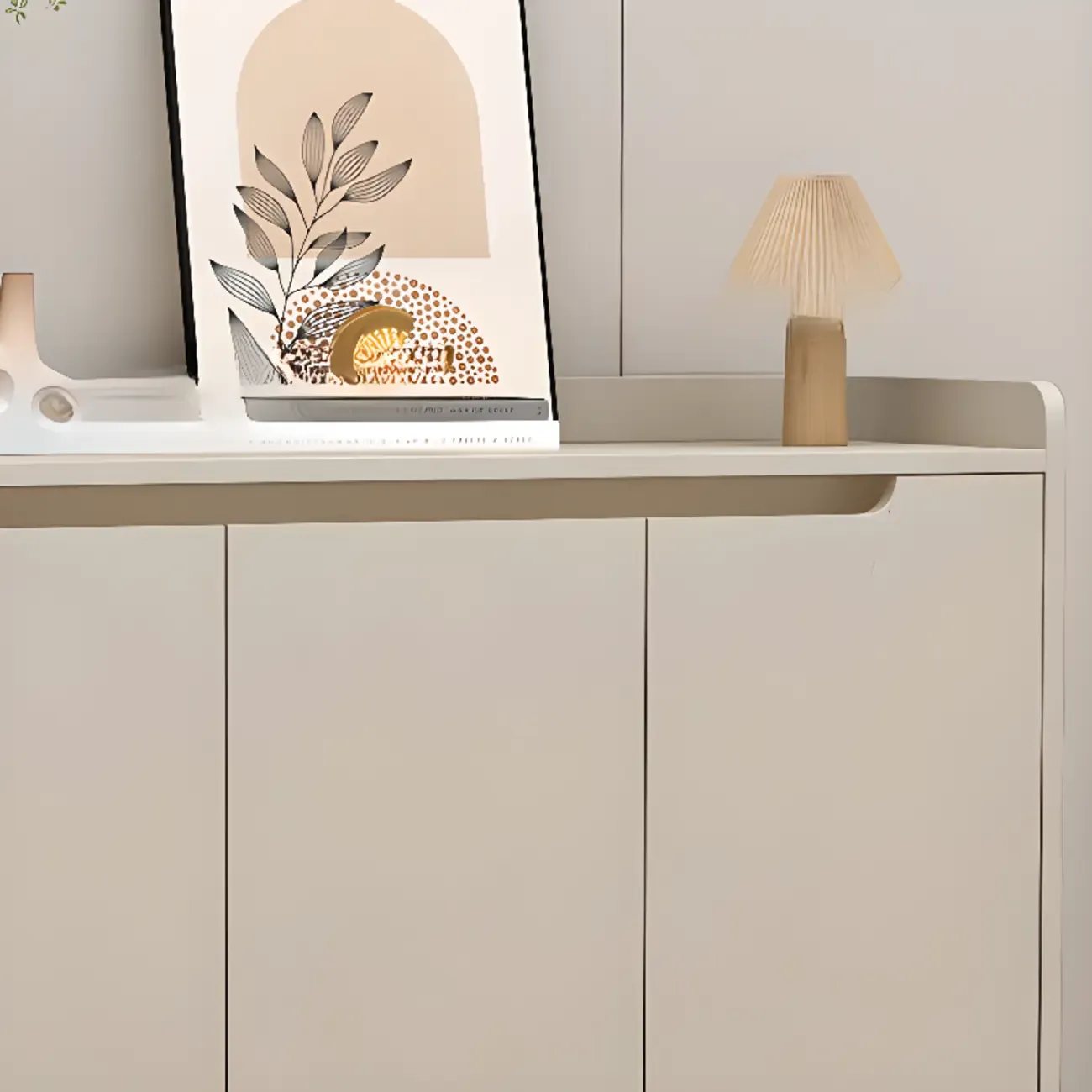 Sleek Milk Cocoa Wood Shoe Cabinet with Display Top Image - 12